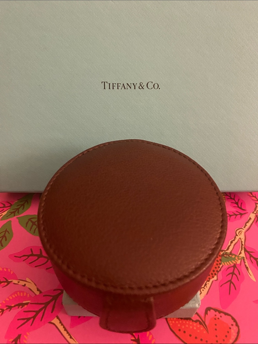 Tiffany & Co. Brown Leather Round Jewelry Case - NWT